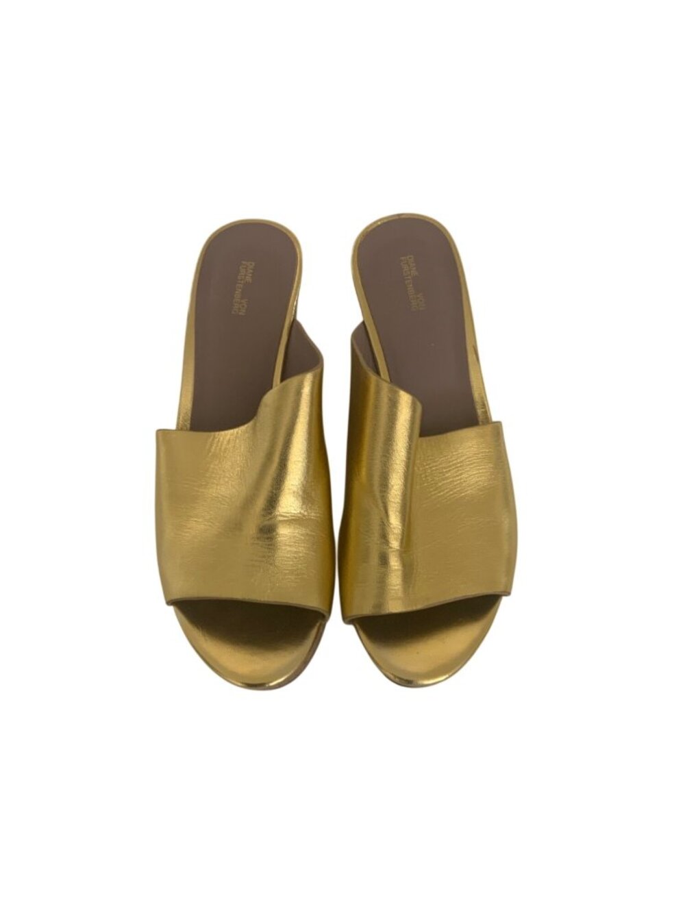 Diane Von Furstenberg Gold Bonnie Cork Wedge Mules